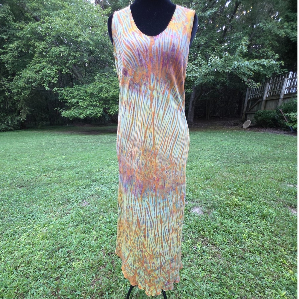 MICHAEL SMITH Womens 2 Orange Silk Shibori Slip Dress Handmade OOAK Art to Wear